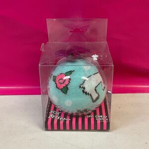 Betsey Johnson Christmas Ornament with Teal Crew Socks with Reindeer Pattern